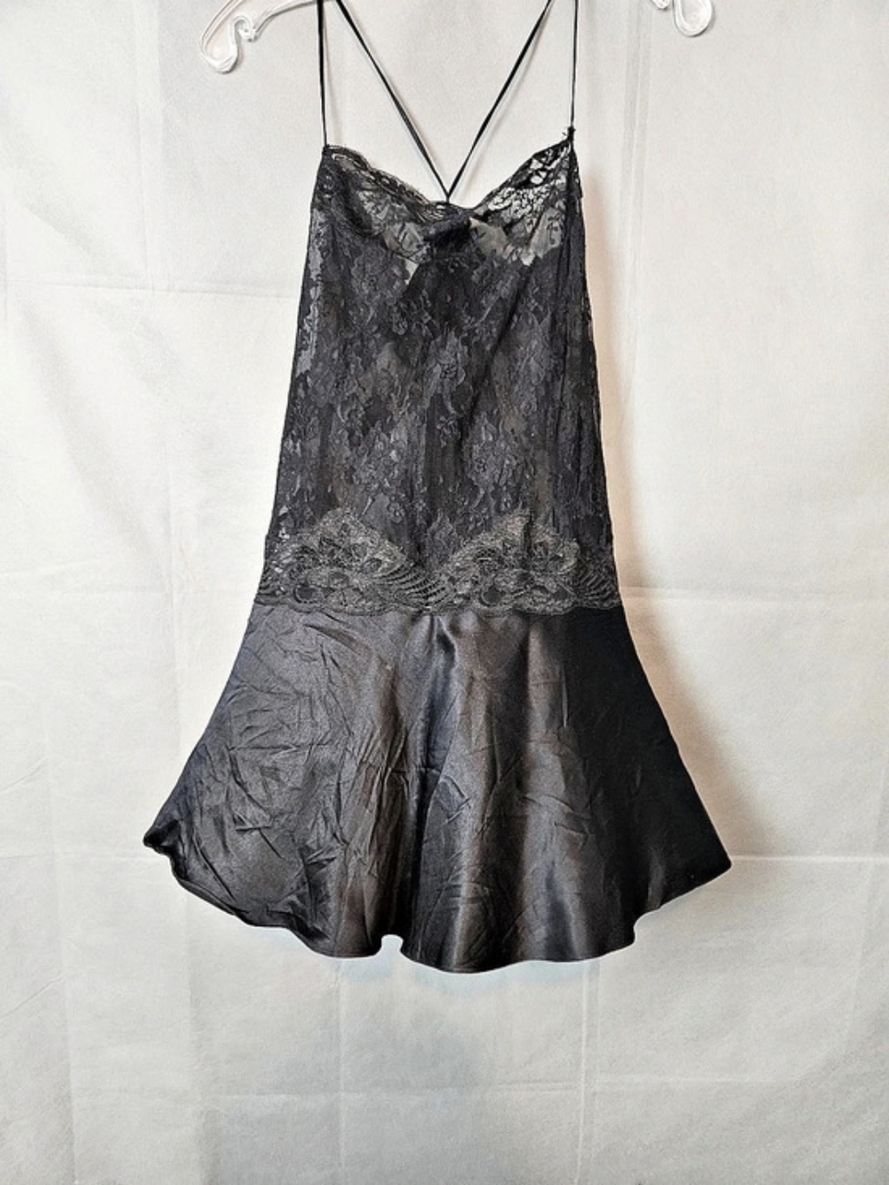 Vintage Black Lace Chemise With Satin Skirt